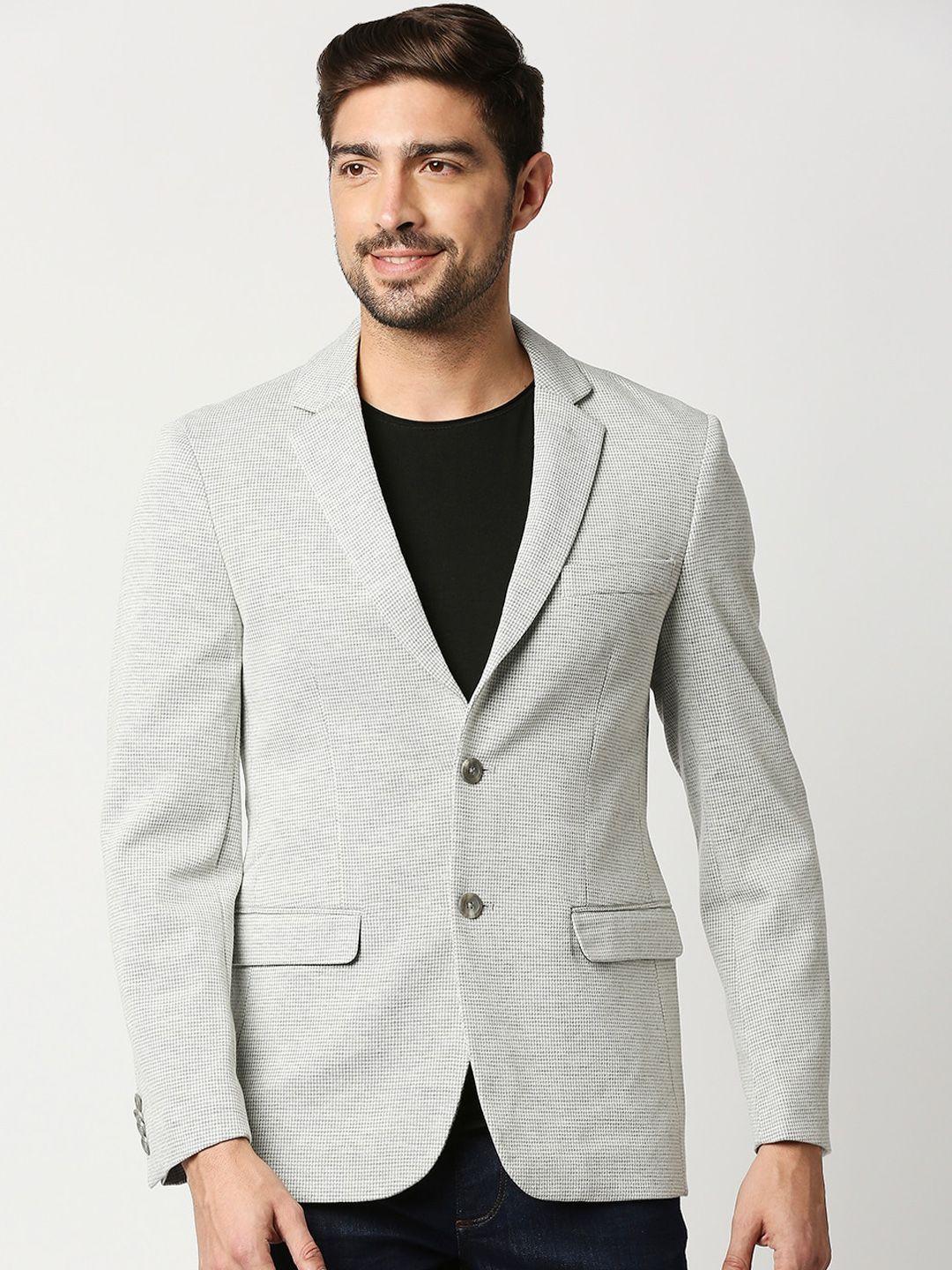 basics men grey colored solid single-breasted comfort-fit formal blazer