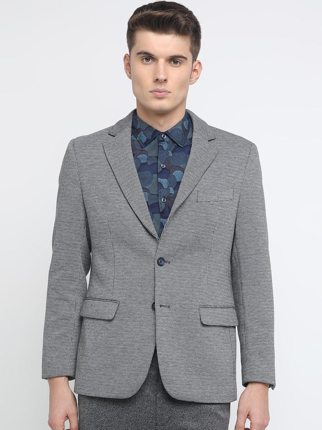 basics men grey self-design single-breasted blazer