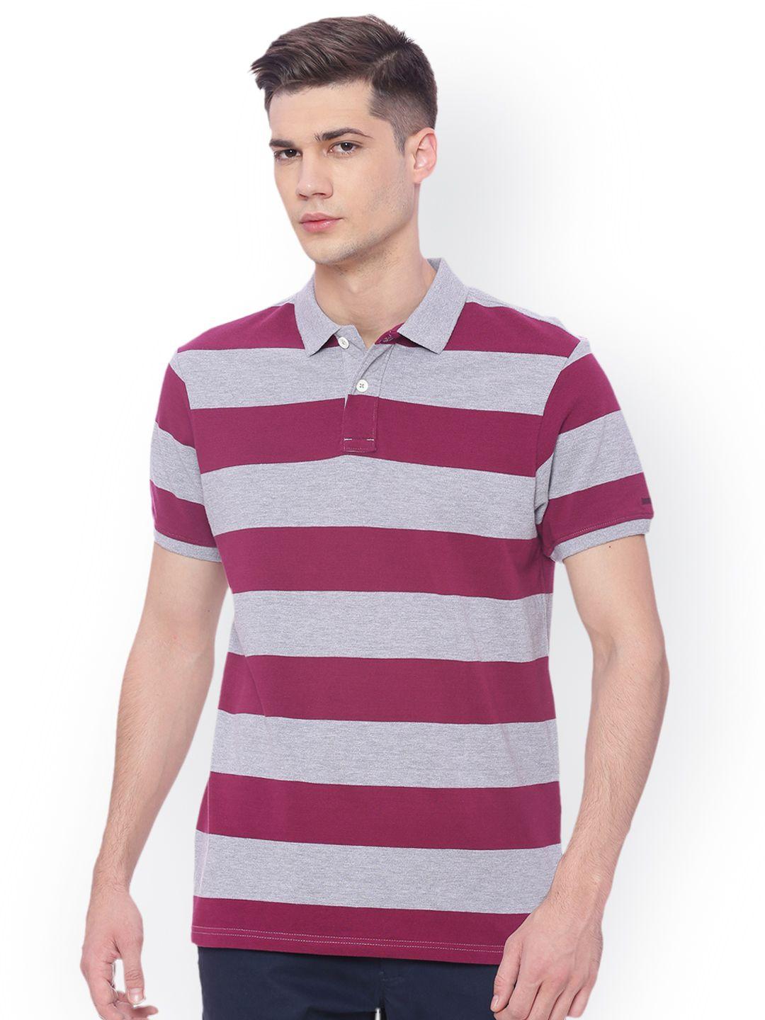basics men grey striped polo collar t-shirt