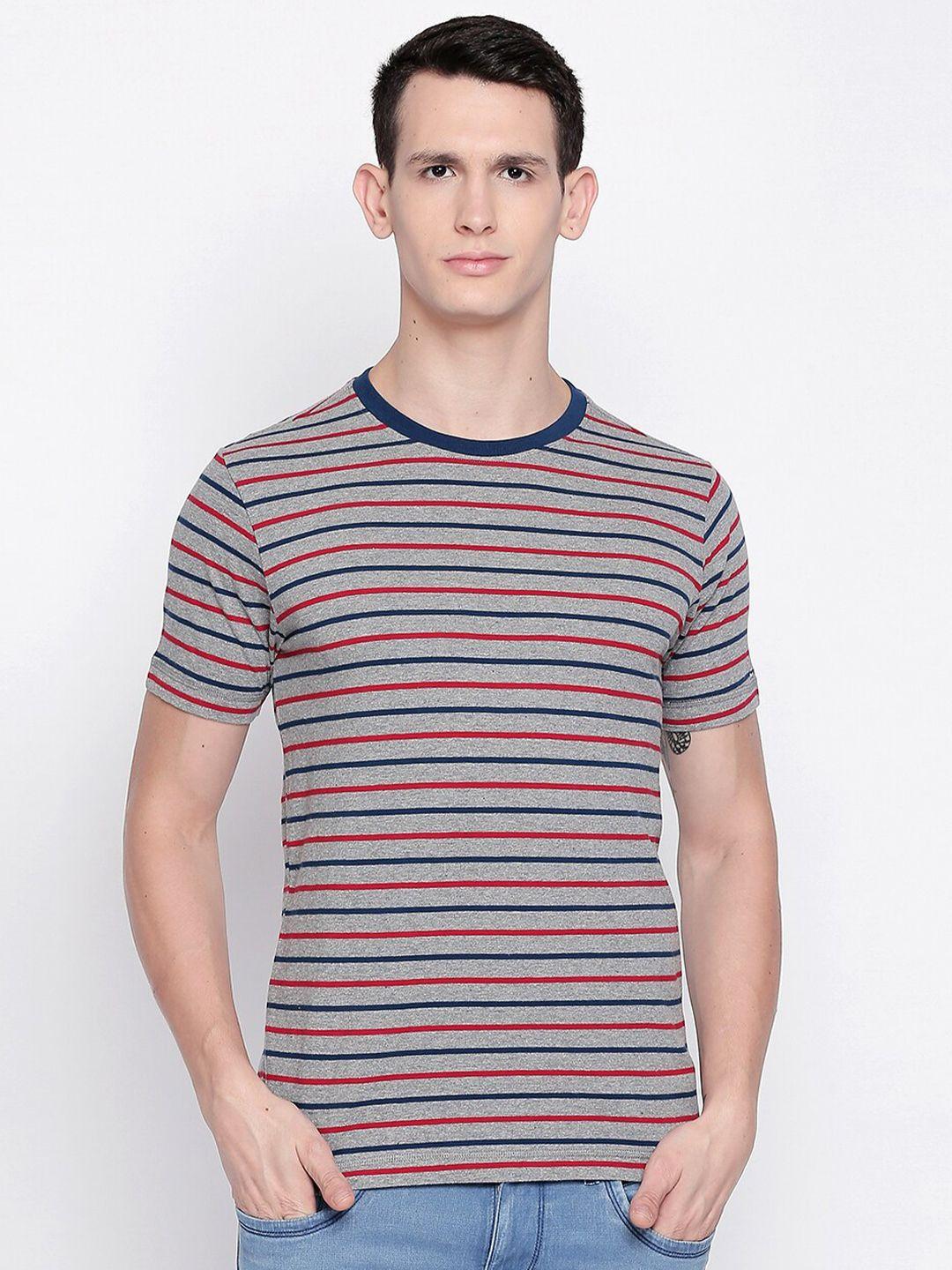 basics men grey striped slim fit t-shirt