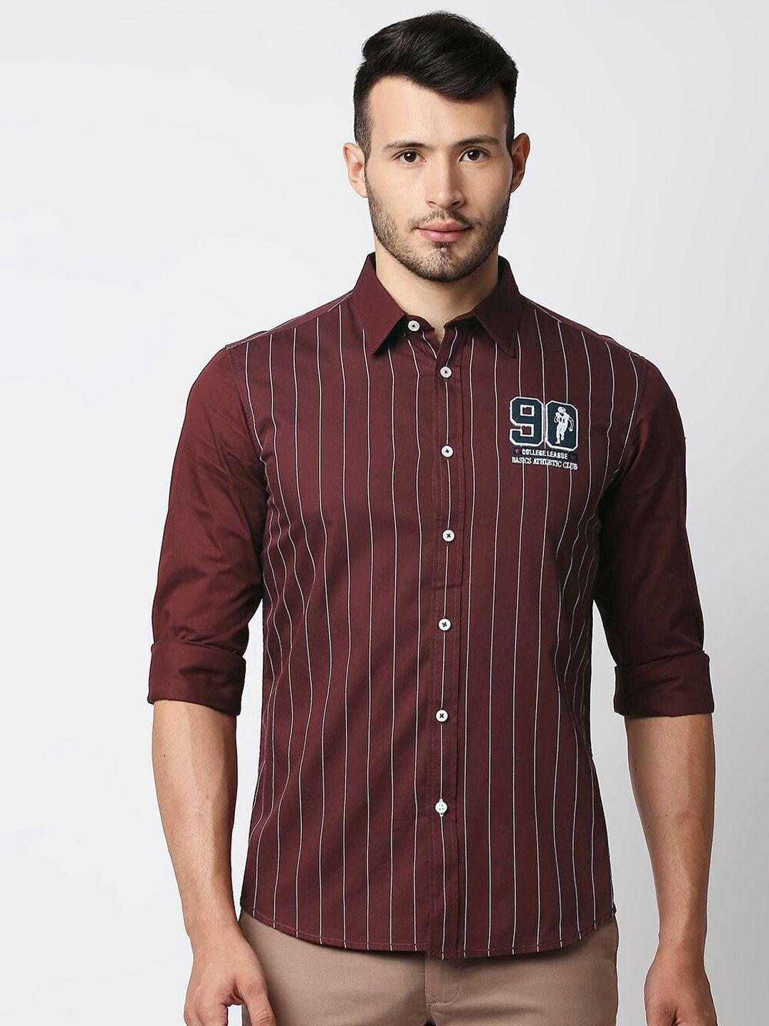 basics men maroon slim fit printed casual shirt