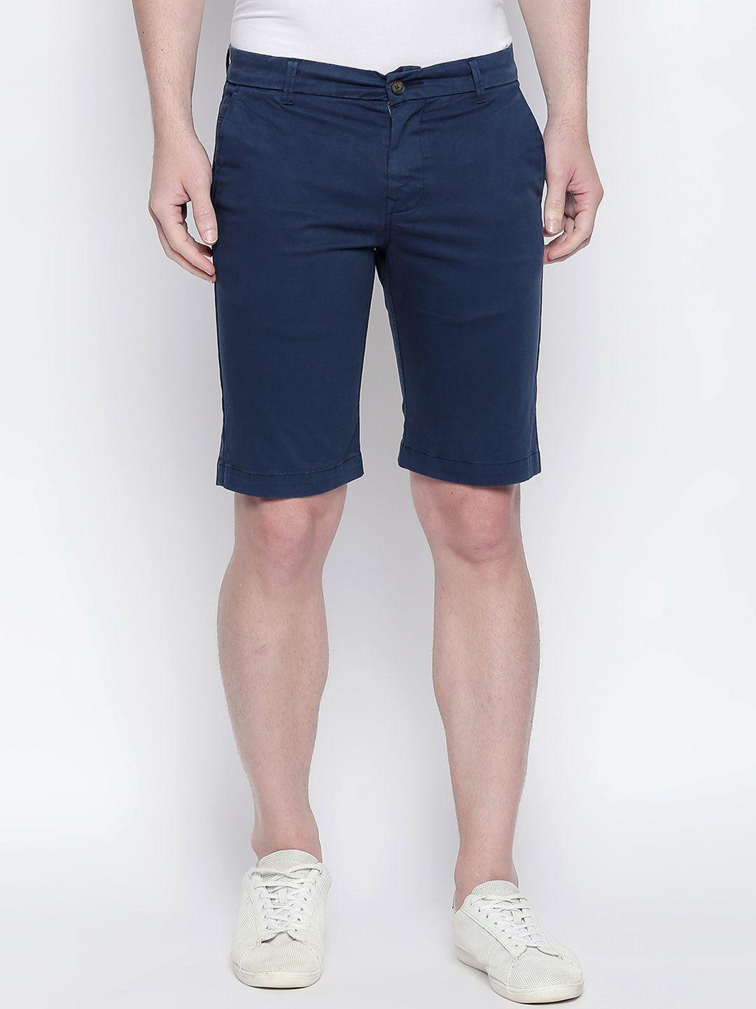 basics men navy blue solid regular fit regular shorts