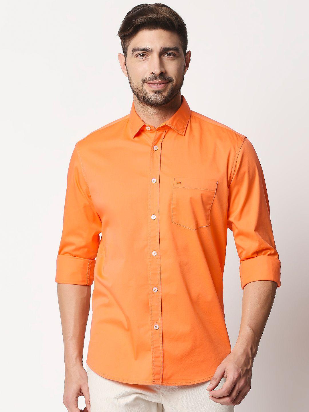 basics men orange slim fit casual shirt