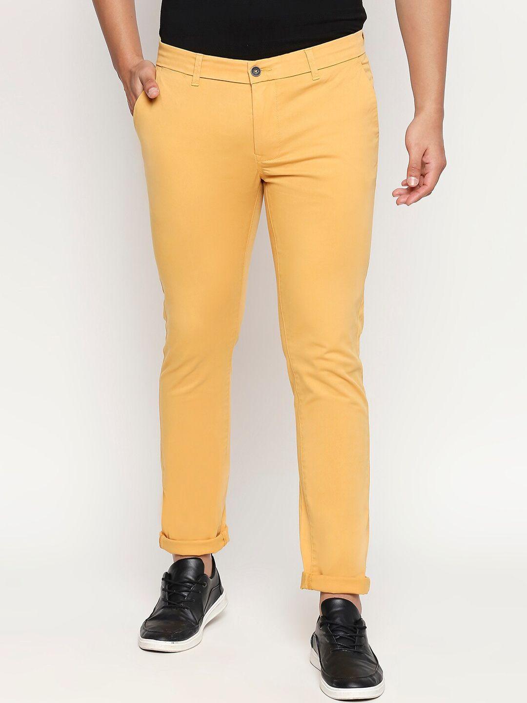 basics men orange tapered fit trousers