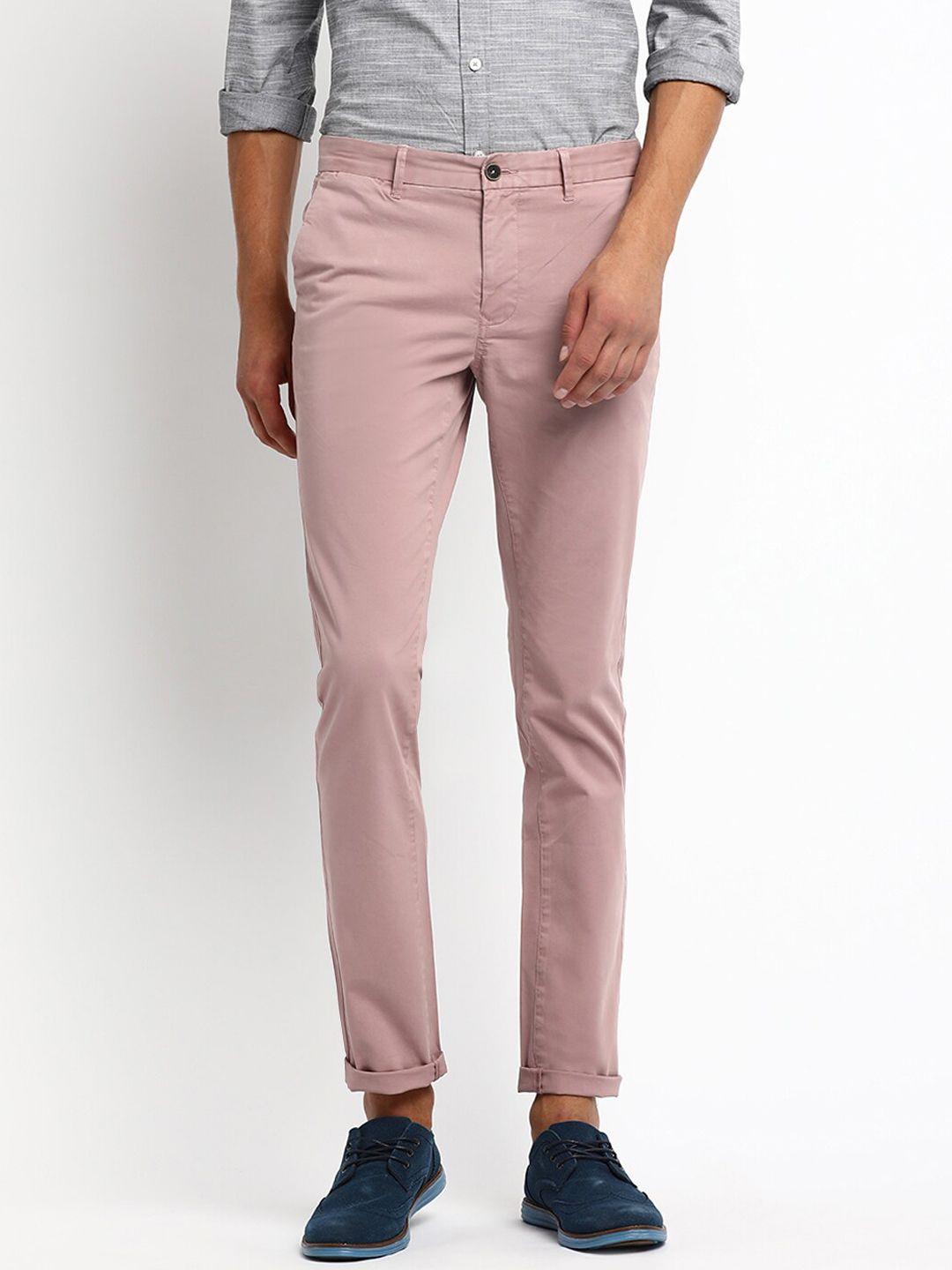 basics men pink tapered fit high-rise chinos trousers