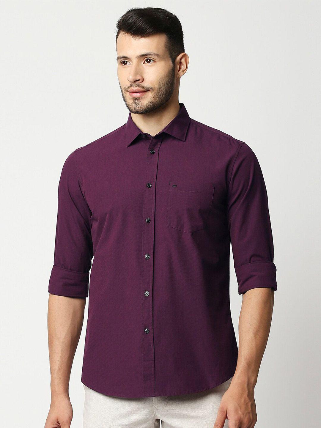 basics men purple slim fit casual shirt