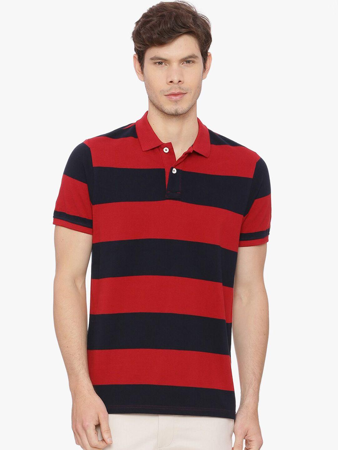 basics men red striped round neck t-shirt