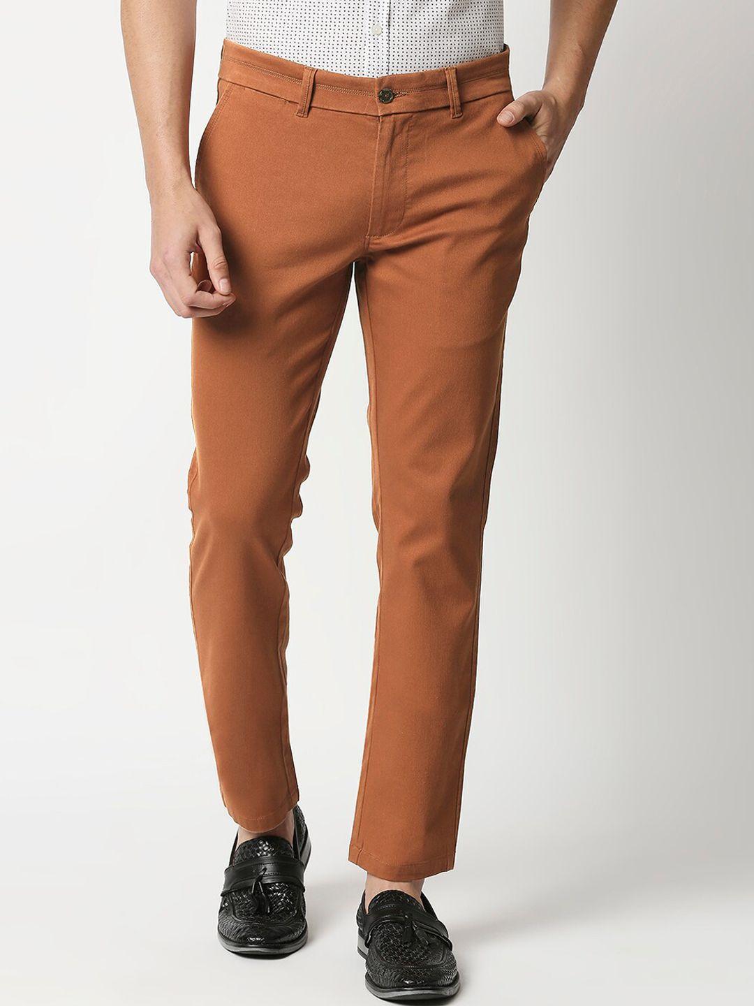 basics men tan tapered fit cotton trousers