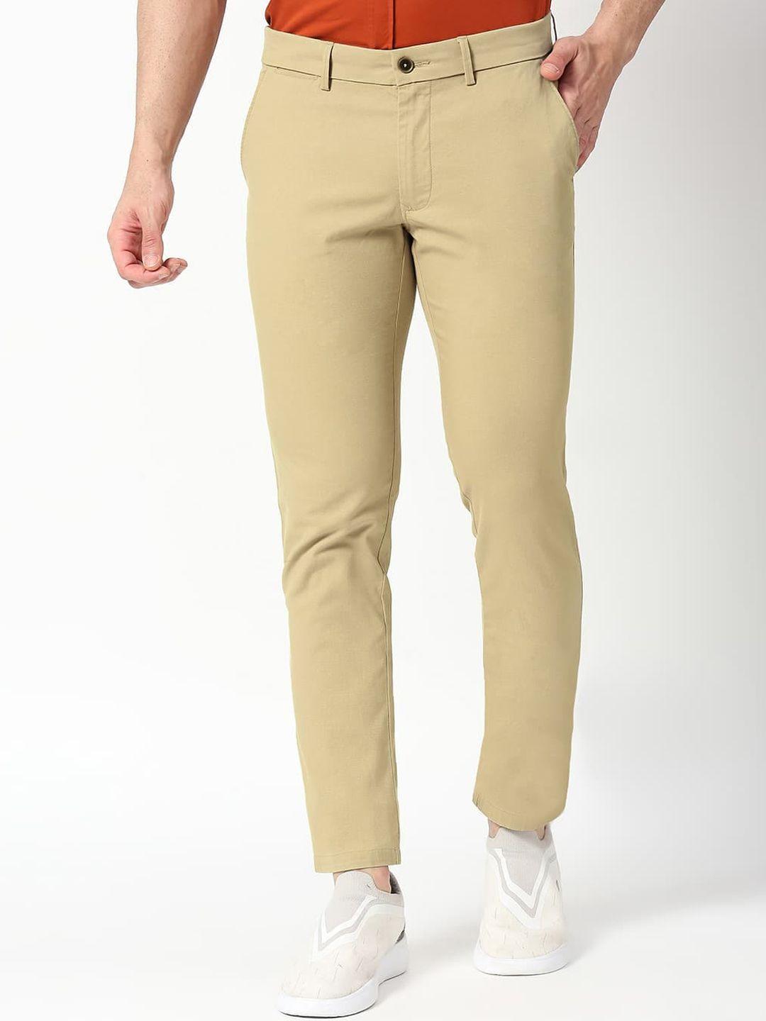 basics men tapered fit mid-rise casual trousers