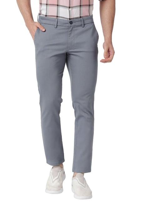 basics mid blue cotton tapered fit trousers