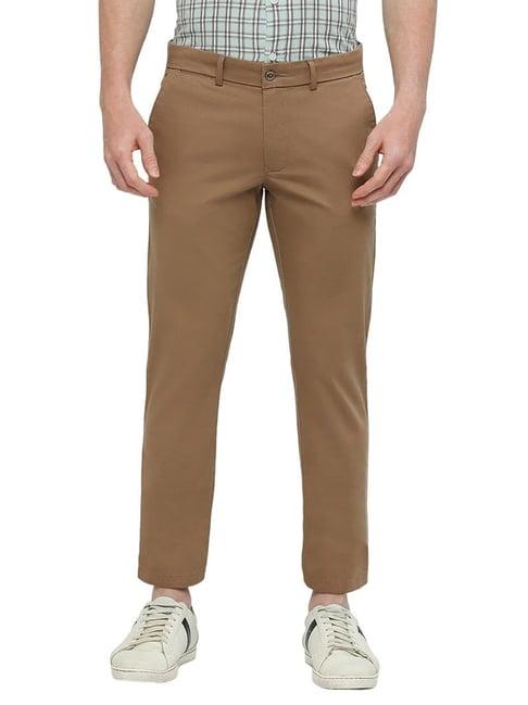 basics mid brown cotton tapered fit trousers