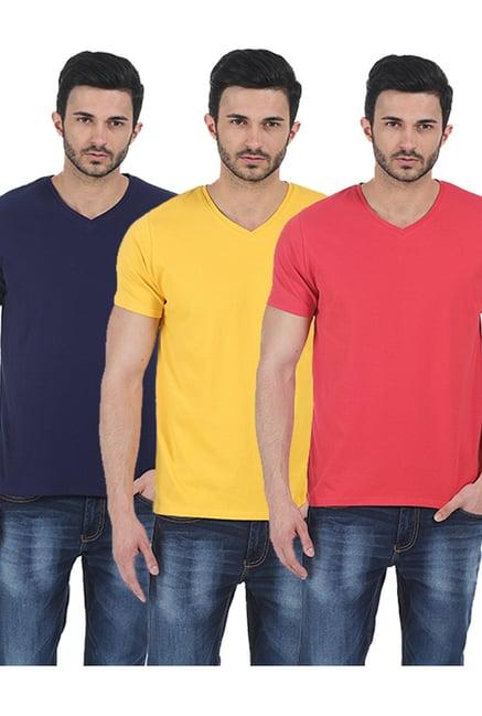 basics navy, yellow, & coral slim fit t-shirt (pack of 3)