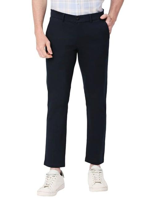 basics navy cotton tapered fit trousers