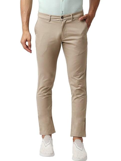 basics nomad beige cotton tapered fit texture trousers