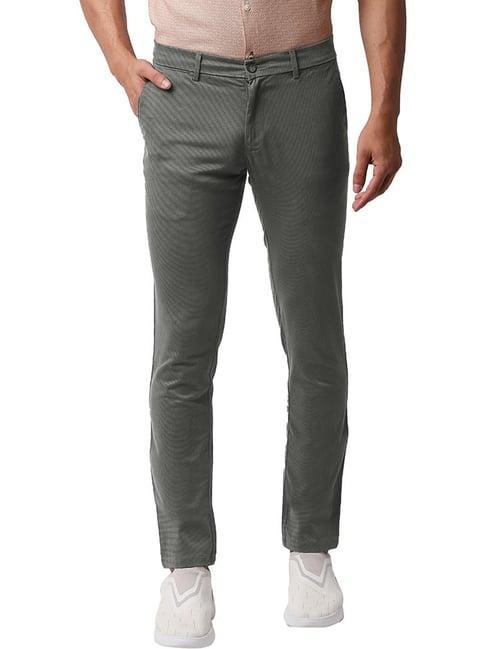 basics quill grey cotton skinny fit texture trousers