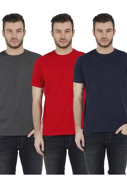 basics red, navy, & grey cotton t-shirt (pack of 3)