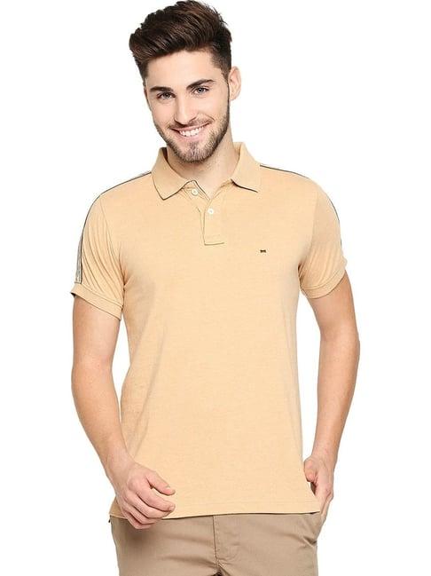 basics sand khaki cotton muscle fit polo t-shirt