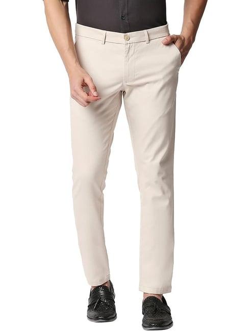 basics sea salt beige cotton tapered fit trousers
