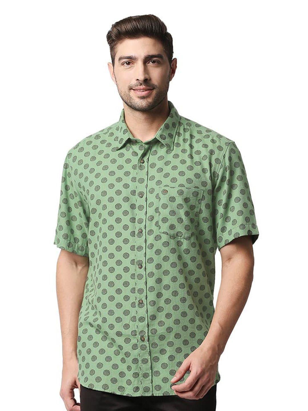 basics slim fit opaque polka dots printed cotton casual shirt