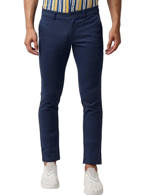 basics stellar navy cotton tapered fit trousers