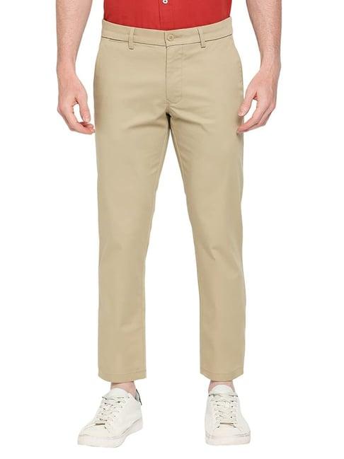 basics stone cotton tapered fit trousers