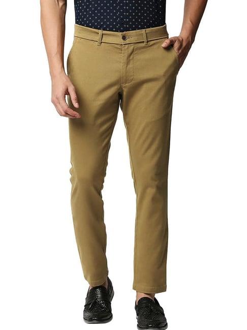 basics tapenade brown cotton tapered fit trousers