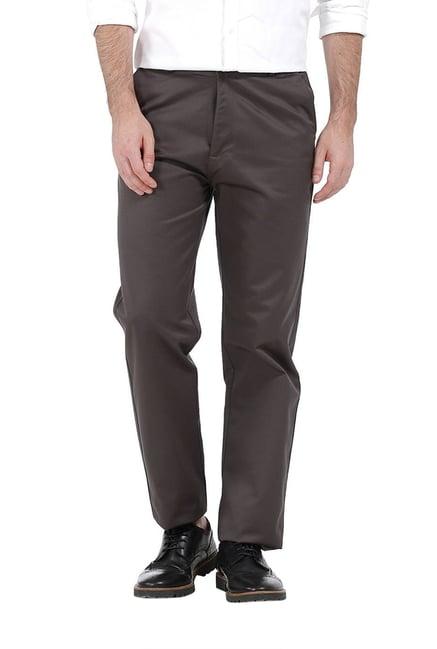 basics taupe solid mid rise trousers