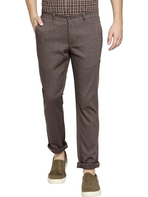 basics teak brown cotton tapered fit texture chinos