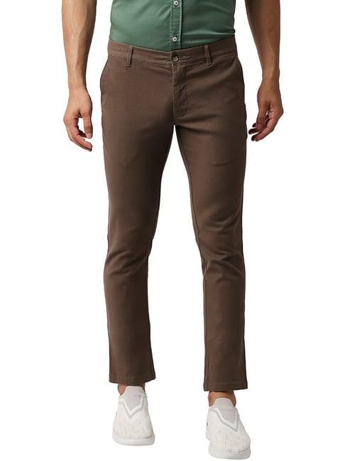 basics timber wolf brown cotton tapered fit texture trousers