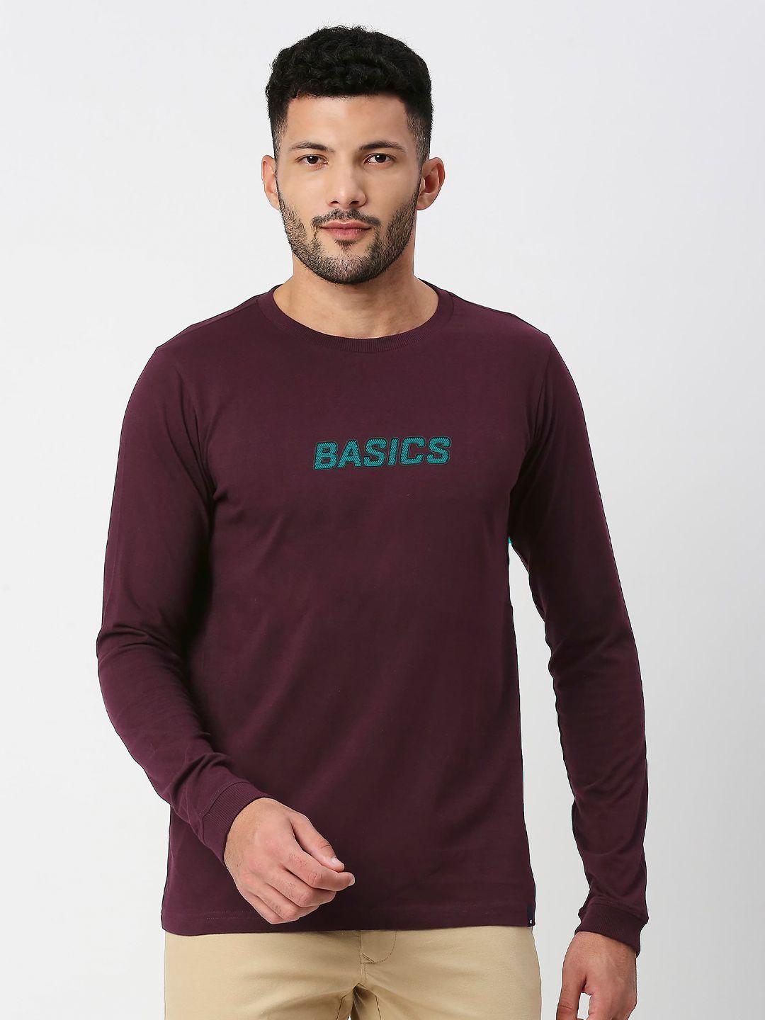 basics typography printed long sleeve pure cotton slim fit t-shirt