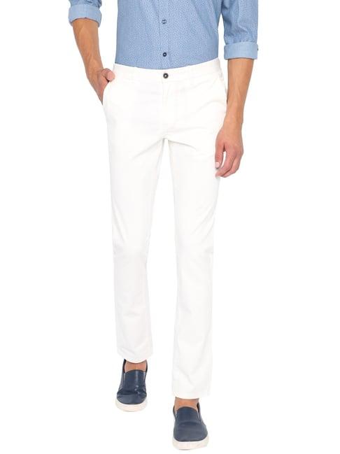 basics white tapered fit trousers