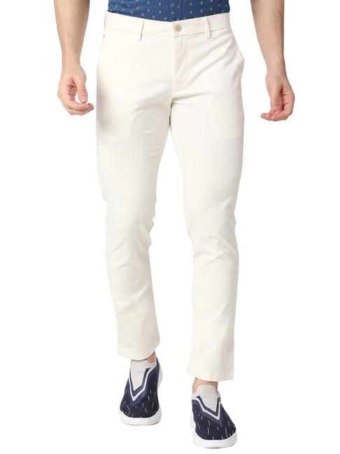 basics white tapered fit trousers
