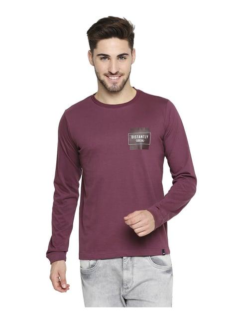 basics wine cotton slim fit printed t-shirt