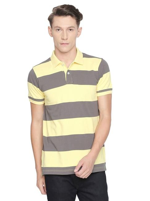 basics yellow cotton slim fit colour block polo t-shirt