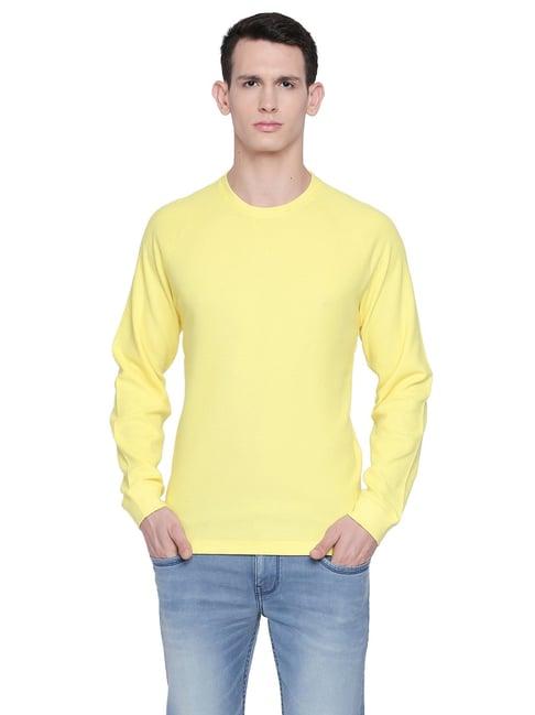 basics yellow cotton slim fit t-shirt