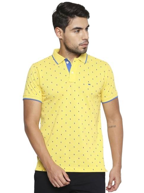 basics yellow slim fit printed polo t-shirt