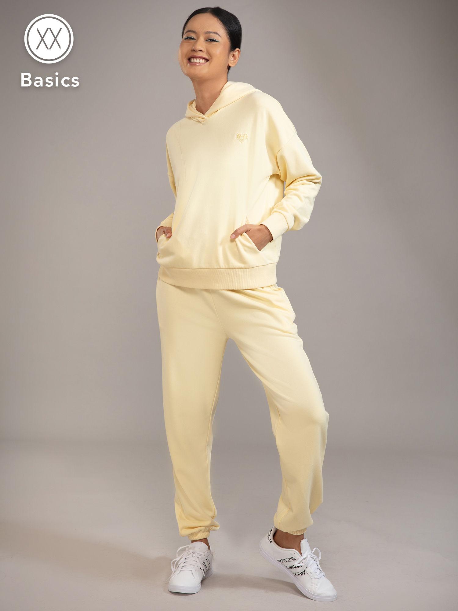 basics yellow solid full sleeves hoodie