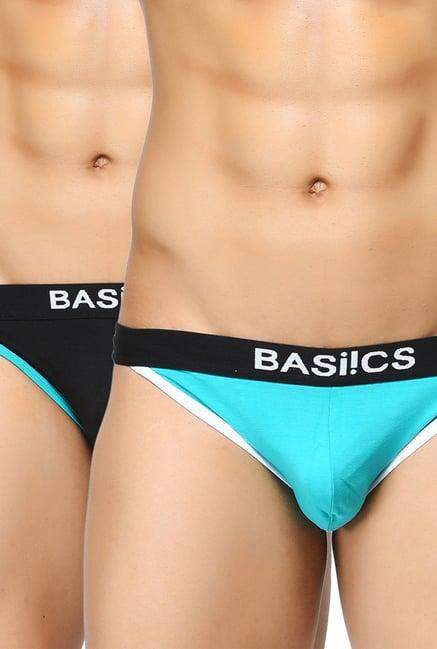 basiics by la intimo black & sky blue comfort fit briefs (pack of 2)