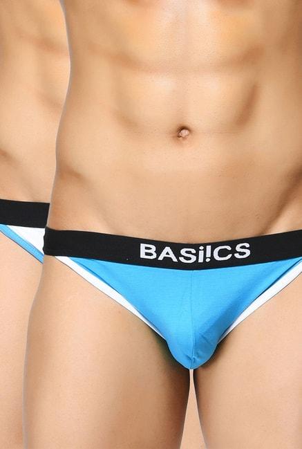 basiics by la intimo white & sky blue comfort fit briefs (pack of 2)
