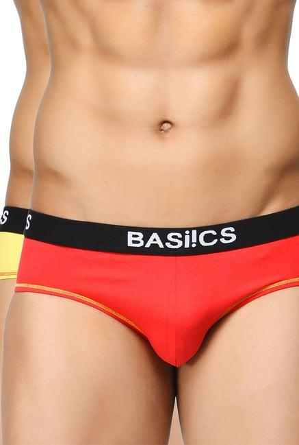 basiics by la intimo yellow & red printed briefs (pack of 2)