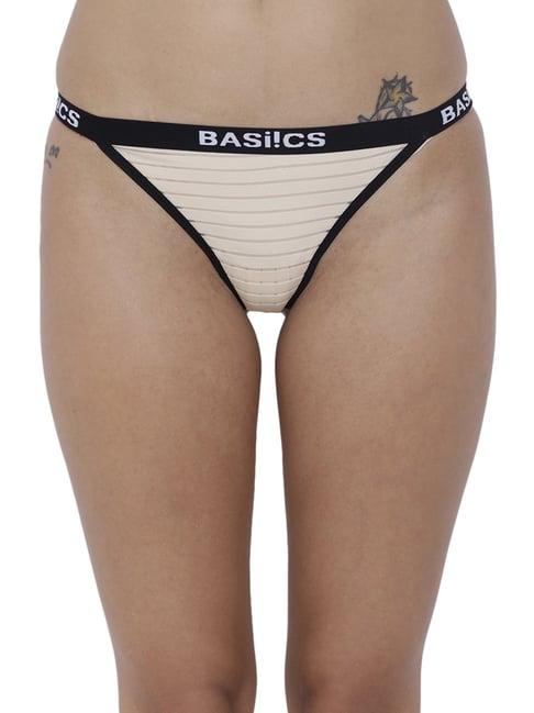 basiics by la intimo beige striped thong panty