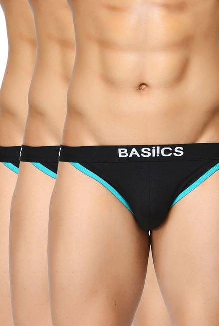 basiics by la intimo black comfort fit briefs (pack of 3)