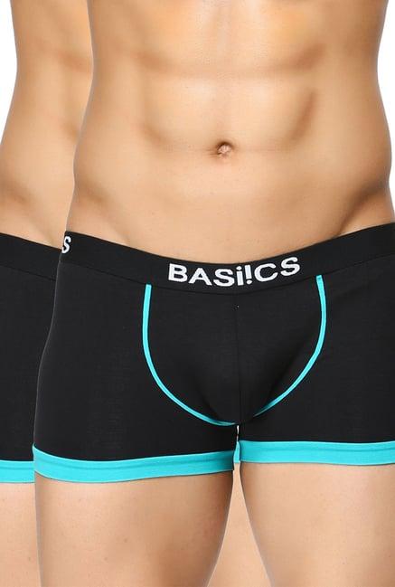 basiics by la intimo black mid rise comfort fit trunks (pack of 2)