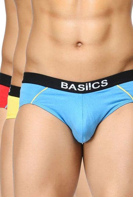 basiics by la intimo blue & red printed briefs (pack of 3)