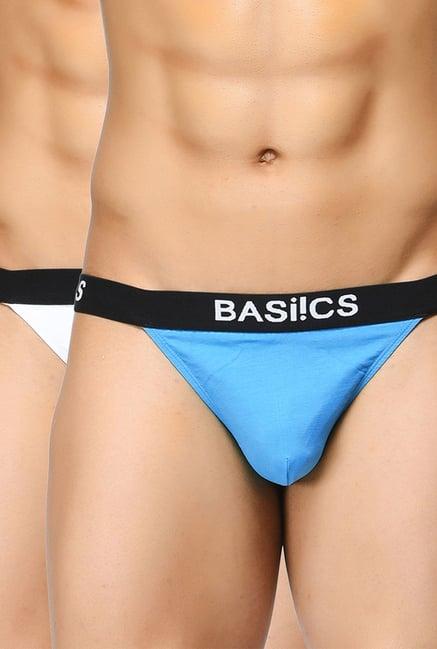 basiics by la intimo blue & white solid briefs (pack of 2)