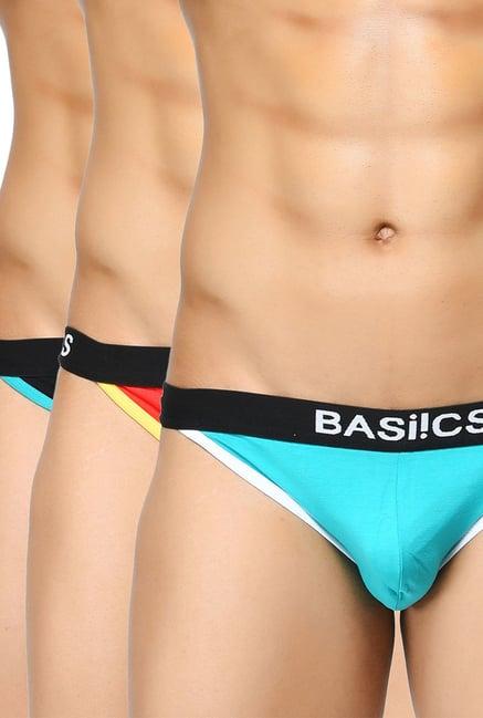 basiics by la intimo red, sky blue & black briefs (pack of 3)