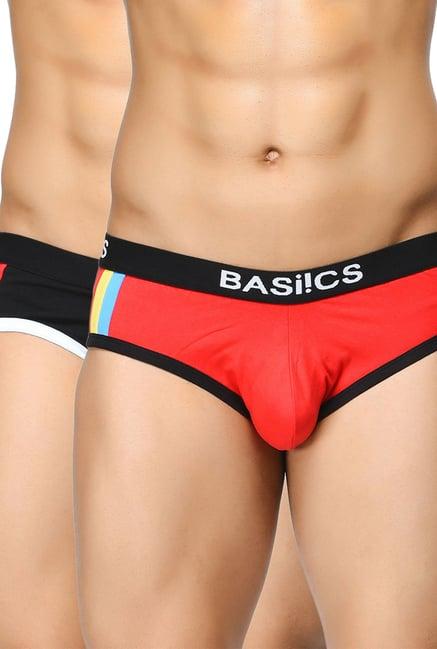 basiics by la intimo red & black striped briefs (pack of 2)