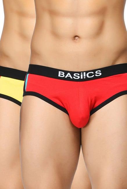basiics by la intimo red & yellow printed briefs (pack of 2)