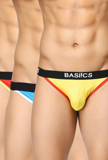 basiics by la intimo red , yellow & blue briefs (pack of 3)