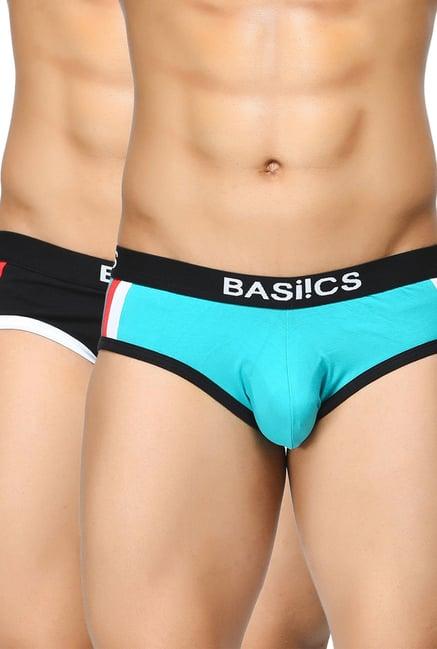 basiics by la intimo sky blue & black striped briefs (pack of 2)
